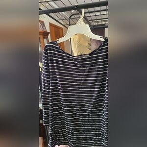 Striped Black & White Women's 3/4 Sleeve, Side Slits Modal Top. Worn 1x.